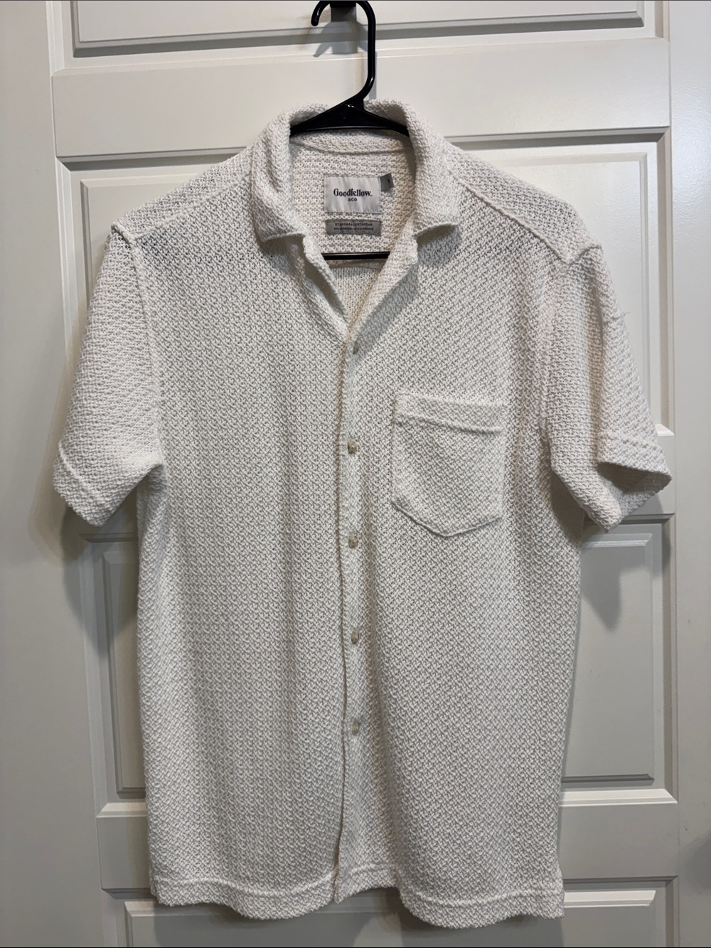 Goodfellow & Co White Short-Sleeve Textured Knit Camp Shirt